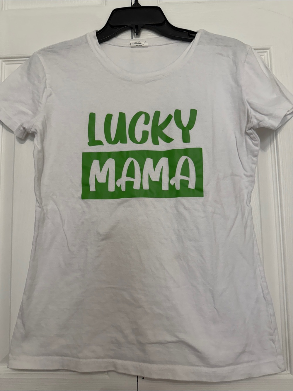 Lucky Mama White Tee with Green Graphic